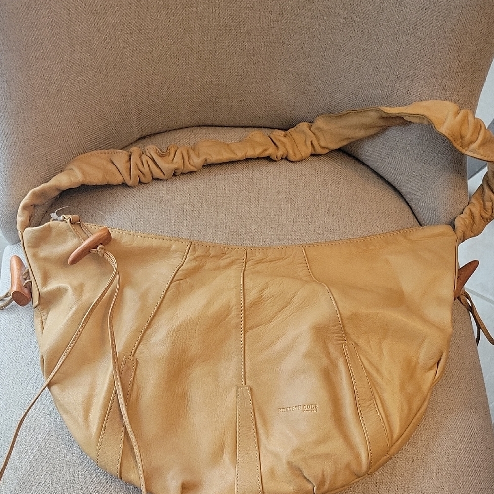 Beige Leather Shoulder Bag by Kenneth Cole